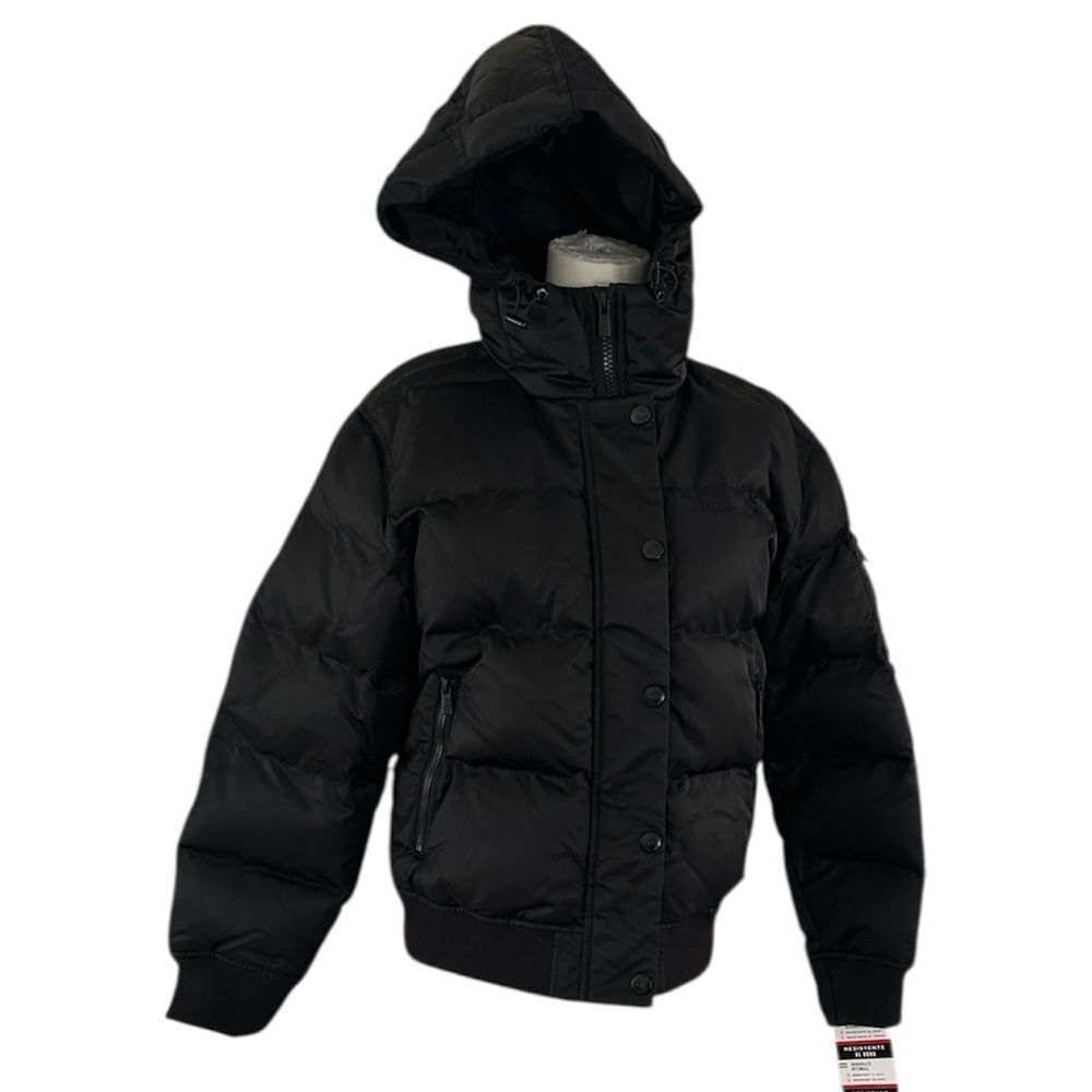 Champion Crop Quilted Snorkel Puffer Jacket with Hood, Black, Size Small, NWT